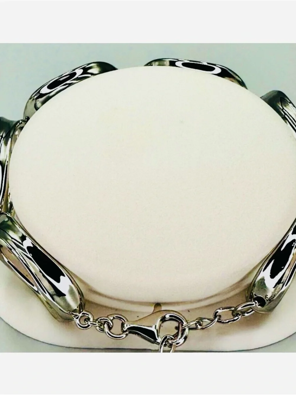 ELLE Sterling Silver Signature Ruby Circle Statement Bracelet 925 Heavy 37g!!!